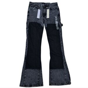 Reason Two Tone Gothic Western Skinny Flare Denim Jeans Size 32W Charcoal NWT